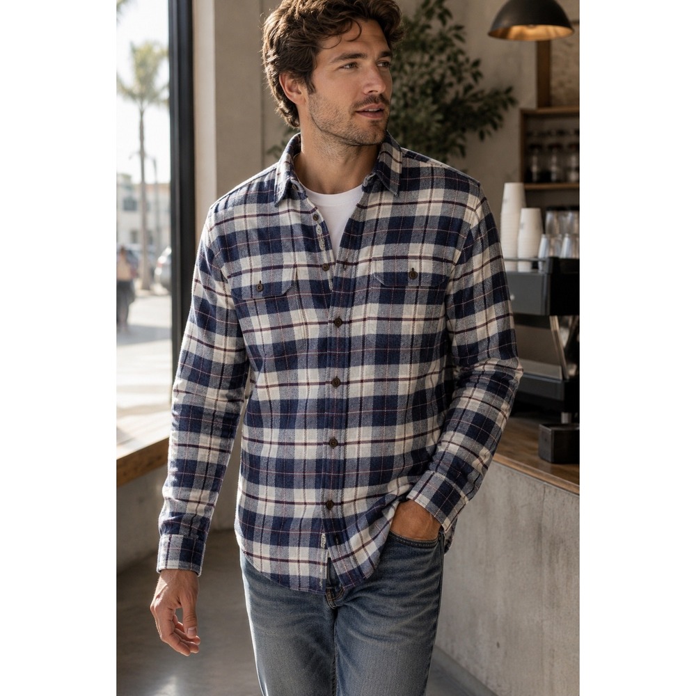 Rails Forrest Flannel Plaid Button Down Shirt Navy Grey Brick Cotton XL